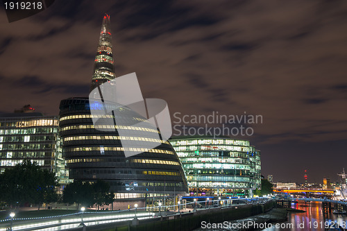 Image of London Cityscape, including City Hall and River Thames at Night,