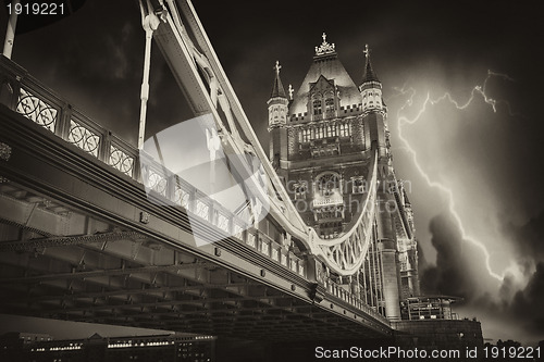 Image of Storm over Tower Bridge at night - London