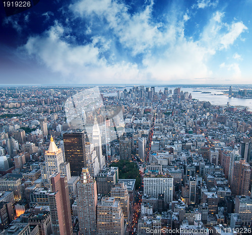 Image of Group of Skyscrapers at Sunset