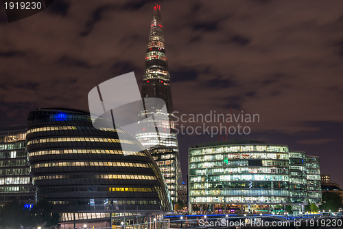 Image of London Cityscape, including City Hall and River Thames at Night,