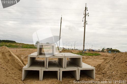 Image of concrete block molds construction site 