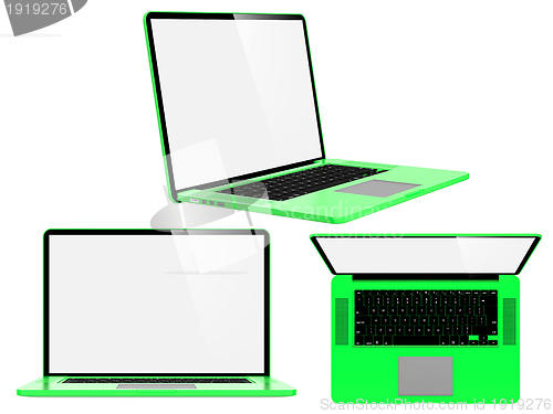 Image of Set of Green Modern Laptops.