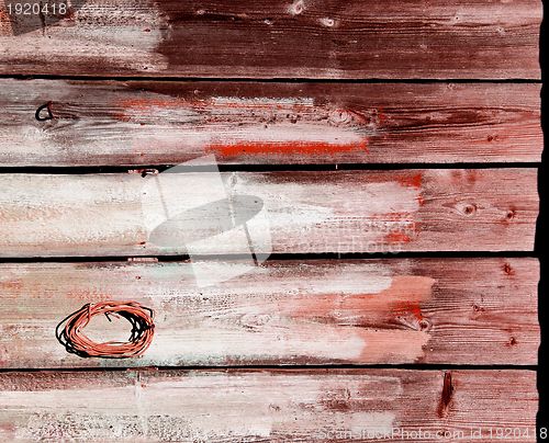 Image of Old wooden rural house wall made of plank backdrop 