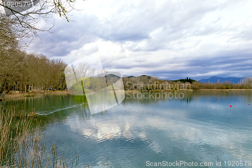 Image of Lake Banyoles, Spain Barcelona, Panoramic Photography at sunset.