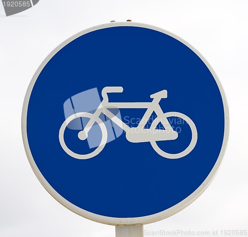 Image of White bicycle sign in blue background.