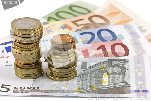 Image of Close-up of Euro banknotes and coins