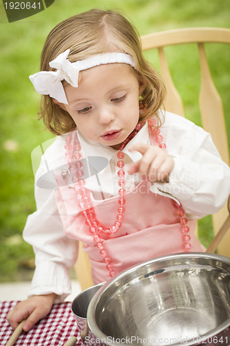 Image of Adorable Little Girl Playing Chef Cooking