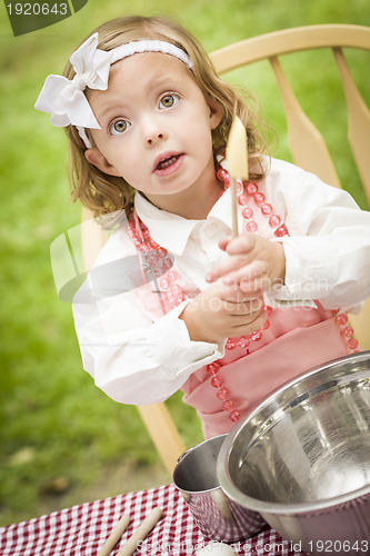 Image of Adorable Little Girl Playing Chef Cooking