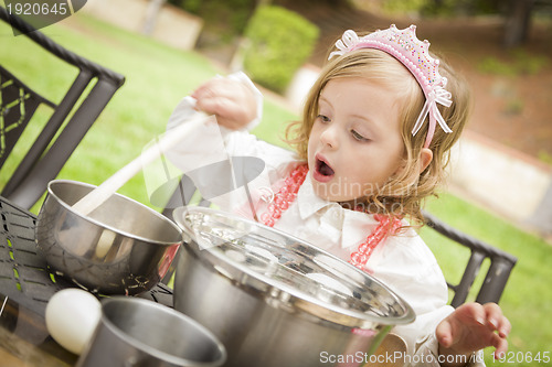 Image of Adorable Little Girl Playing Chef Cooking