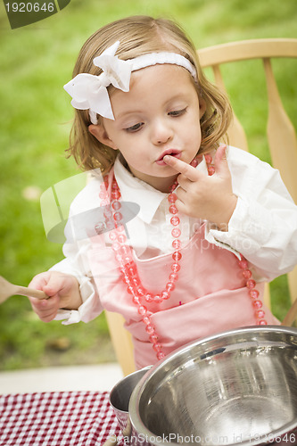 Image of Adorable Little Girl Playing Chef Cooking