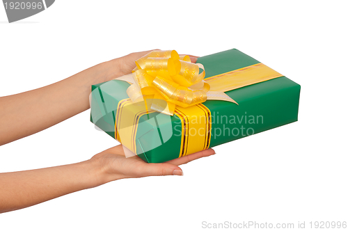 Image of green box with yellow ribbon