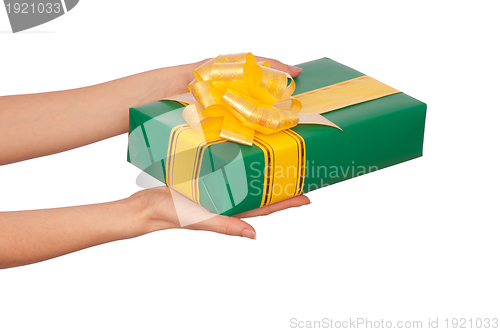 Image of green box with yellow ribbon