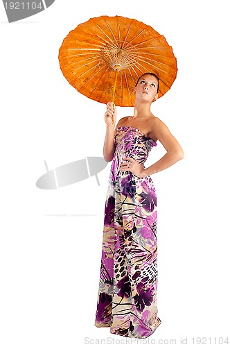 Image of Attractive girl with umbrella