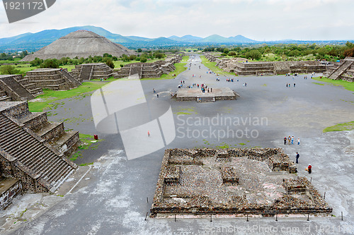 Image of Pyramid of the Sun and Avenue of dead as viewed from pyramid of 