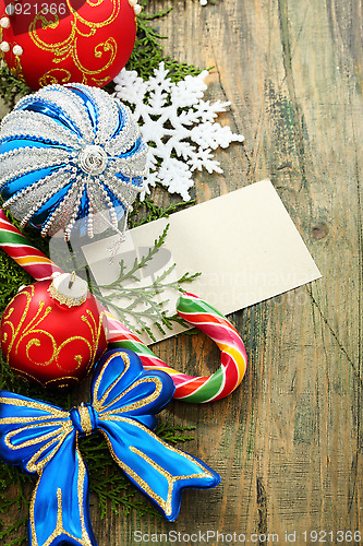 Image of Christmas card with balls.