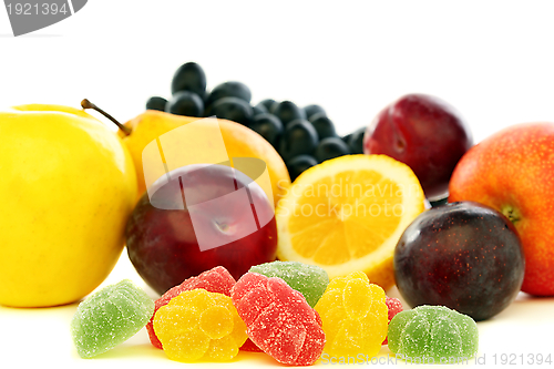 Image of Colorful jelly and fresh fruit.