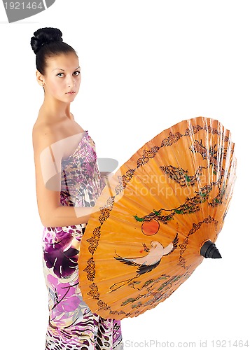 Image of Attractive girl with umbrella