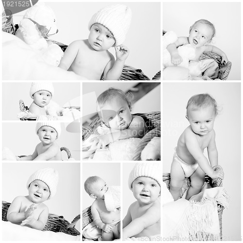 Image of cute little baby monochrome collage