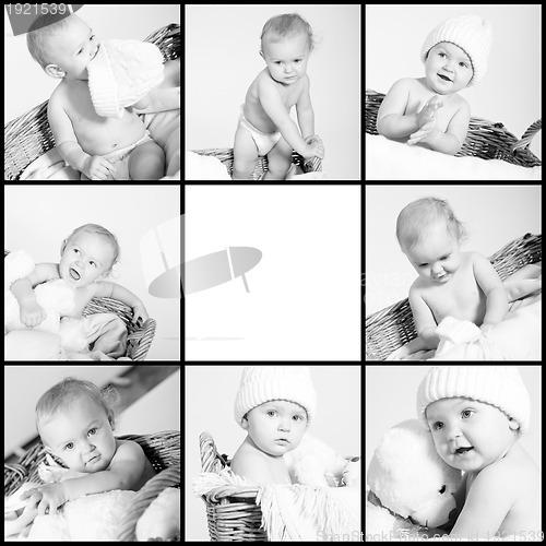 Image of cute little baby monochrome collage
