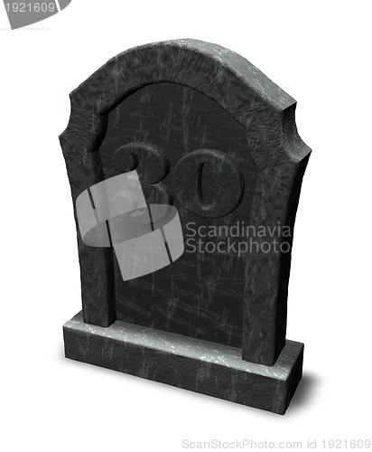 Image of number thirty on gravestone