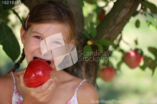 Image of Young girl eating an apple