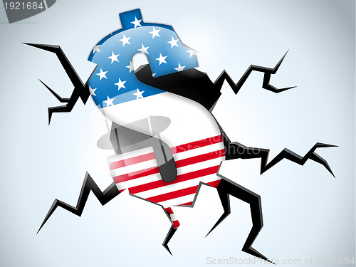 Image of Dollar Money Crisis United States of America Flag Crack on the F