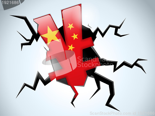 Image of Yuan Yen Money Crisis China Flag Crack on the Floor