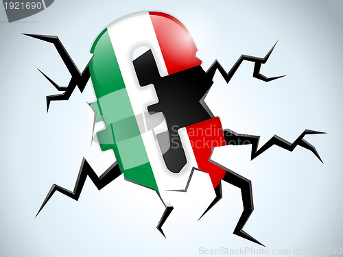 Image of Euro Money Crisis Italy Flag Crack on the Floor