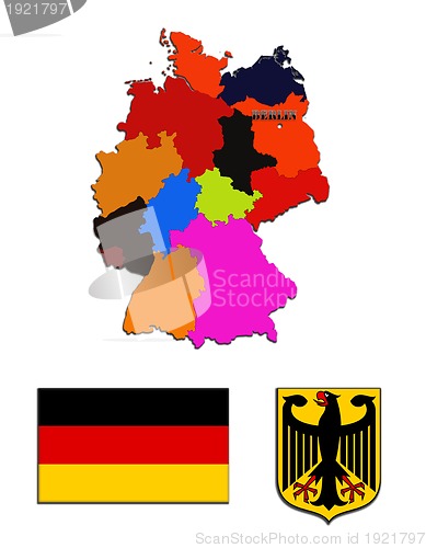 Image of The map and the state symbols of Germany