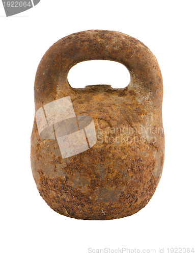 Image of Vintage rusty scale weight 10kg isolated on white 