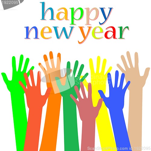 Image of happy new year with many hands