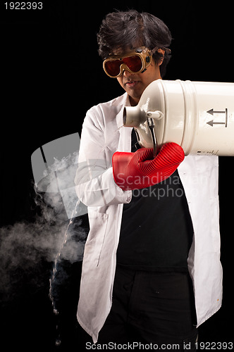 Image of Scientist pouring liquid nitrogen