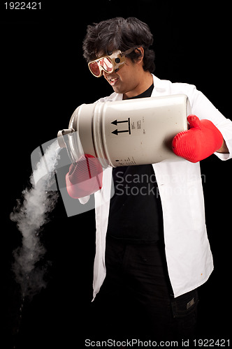 Image of Scientist pouring liquid nitrogen