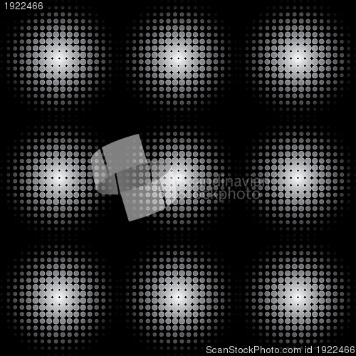 Image of black white abstract halftone background with round lights 