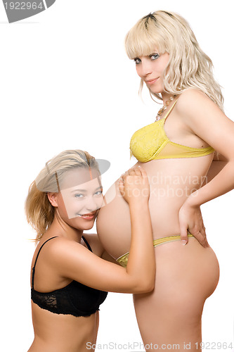 Image of Pregnant woman with the girlfriend. Isolated