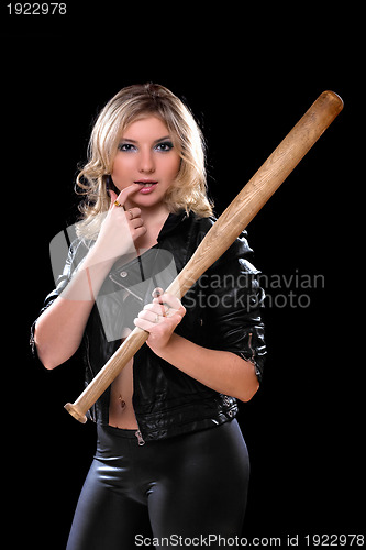 Image of Sexy young woman with a bat