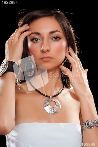 Image of Portrait of a beautiful young brunette. Isolated