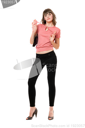 Image of Young charming woman in a black leggings
