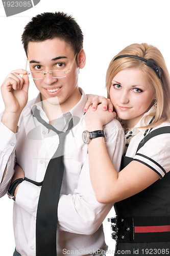 Image of Pretty smiling student pair. Isolated