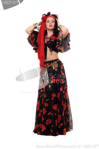 Image of Gypsy woman in a black skirt. Isolated