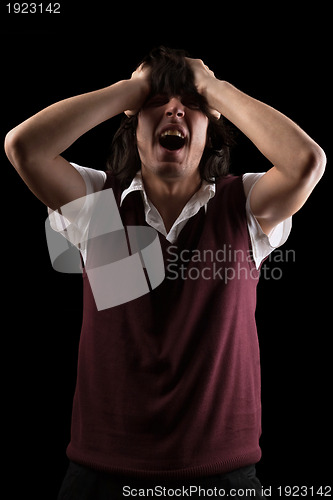 Image of Portrait of a crazy man. Isolated