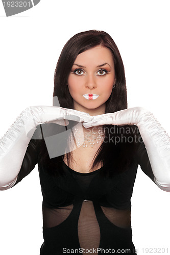 Image of Attractive young brunette gesturing. Isolated