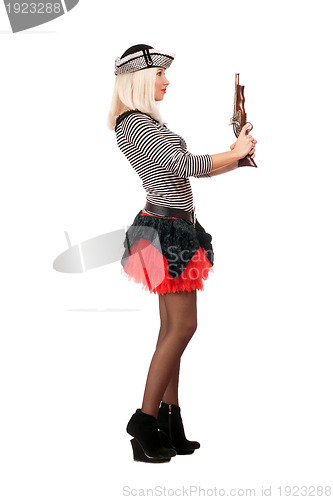 Image of Beautiful young blonde with guns