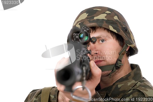 Image of Soldier with svd. Closeup