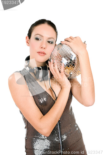 Image of Portrait of young brunette with a mirror ball