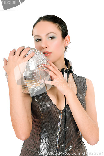 Image of Portrait of brunette with a mirror ball