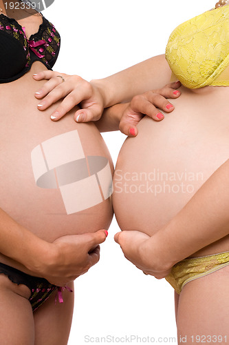 Image of Two bellies of pregnant young women