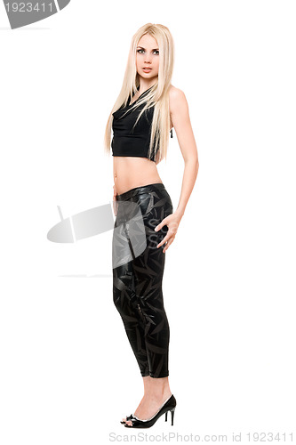 Image of Attractive young blonde in black leggings