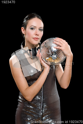 Image of Portrait of nice woman with a mirror ball