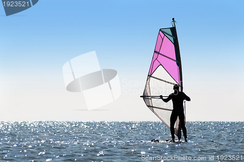 Image of Silhouette of a woman windsurfer